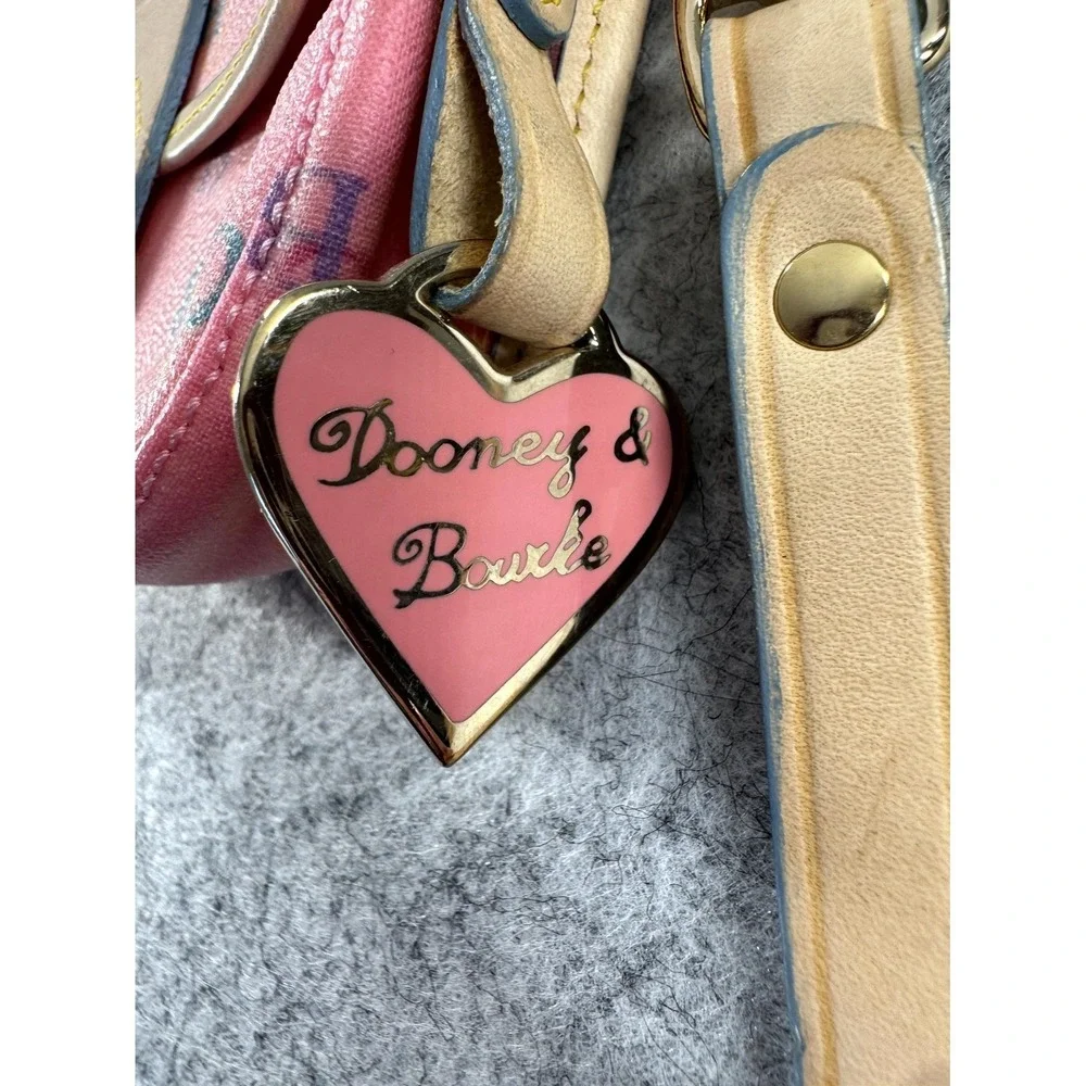 Vintage Dooney & Bourke Rainbow Monogram Pink Canvas Flap Wristlet Pouch Y2K - Picture 3 of 8